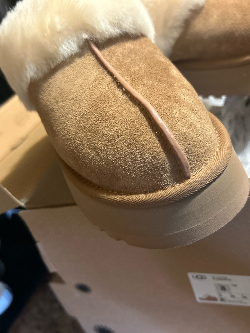 UGG Chestnut Suede Shearling Cuff Slip-On Bootie